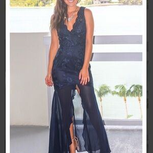 Soieblu Navy Lace Evening Dress Size Medium